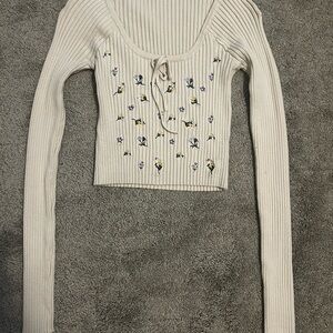 Forever 21 Cream Floral Embroidered Crop Top